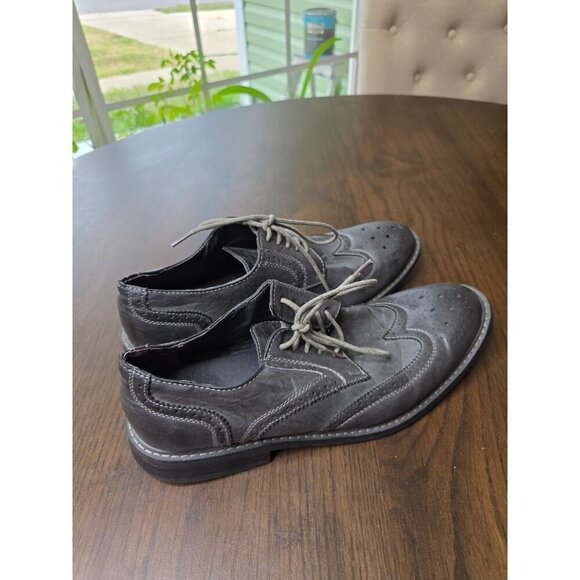 Mens Leather Wingtip Oxford Shoes Size 9.5 Gray Lace-Up Perforated Detailing Dur - Picture 2 of 14